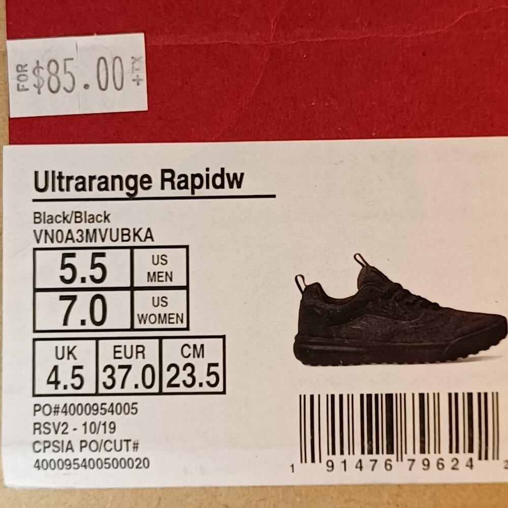 Vans Men's 5.5/Women's 7 UltraRange Rapidweld Triple Black VN0A3MVUBKA - Picture 2 of 12